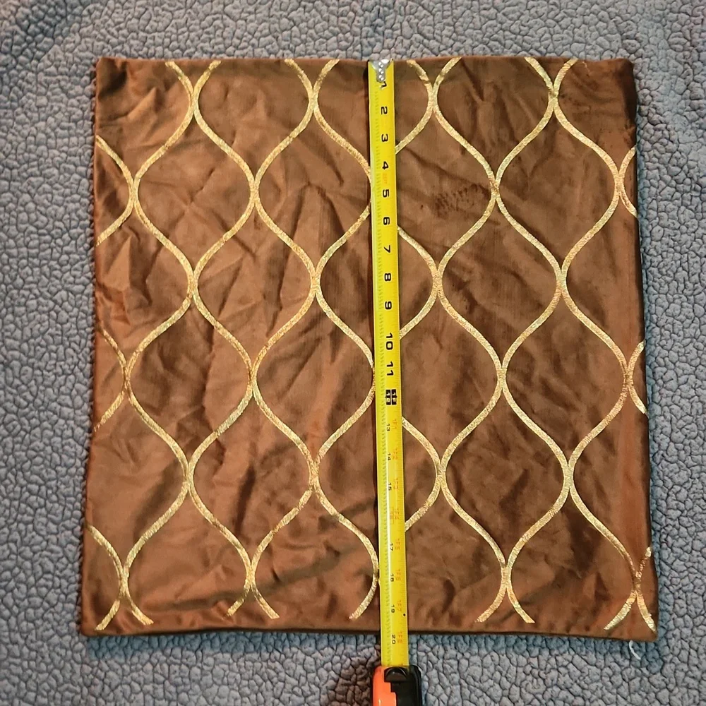 Set Of Two Throw Pillow Covers Brown And Gold 19x19.5